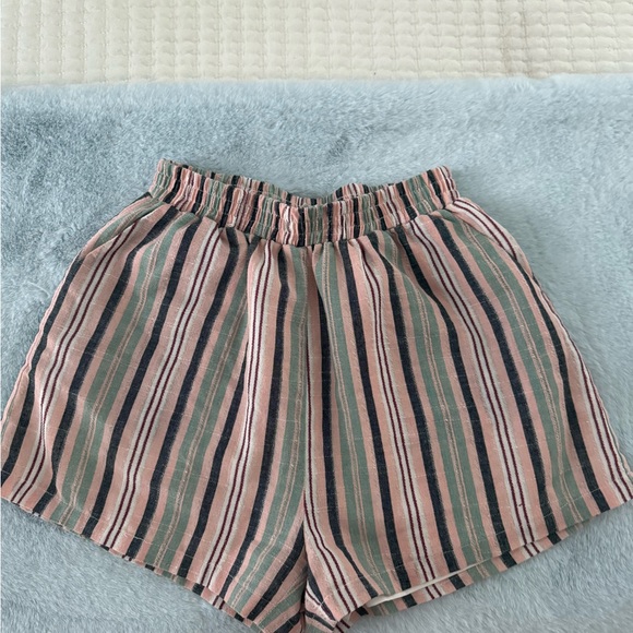 HYFVE Pink and Green Striped High Waist Shorts - Picture 1 of 4